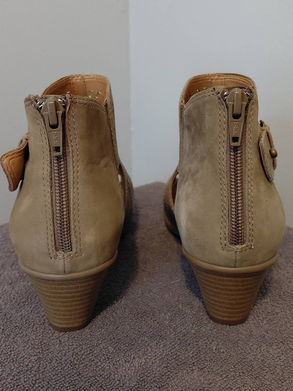 Earth Beige Perforated Peep-Toe Ankle Booties - Picture 2 of 7